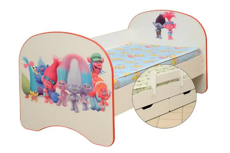 Кровать детская с фотопечатью с 2-мя ящиками 800*1900 Тролли_0