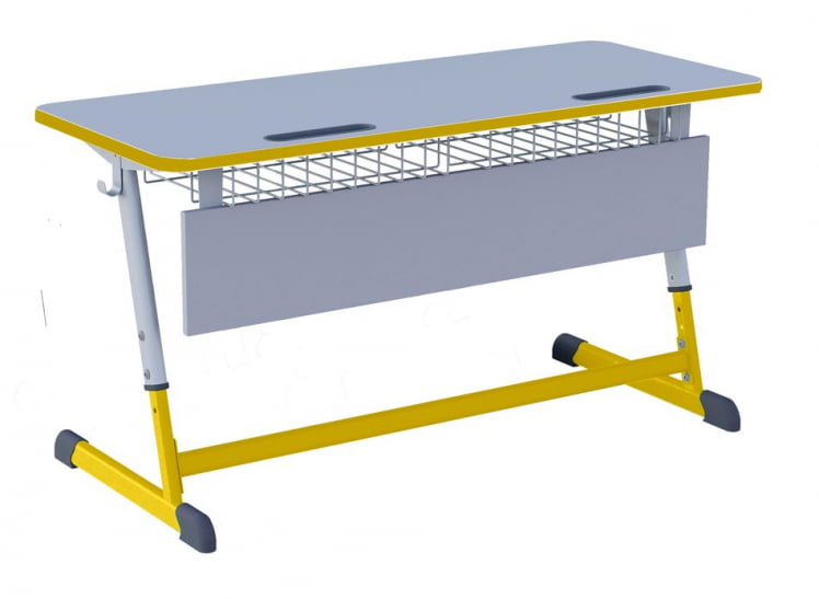 Парта двухместная регулируемая по высоте НОМАД с антивандальной  полиуретановой кромкой (рост 3-7) Желтый/Серый / NOMAD_0
