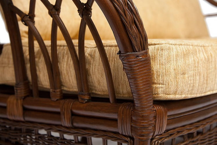 Комплект для отдыха MICHELLE ( стол со стеклом+ диван + 2 кресла + подушки) Pecan Washed (античн. орех), Ткань рубчик, цвет кремовый_2