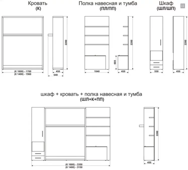 Шкаф-кровать Смарт 1 с полками 1600 левый Венге_2