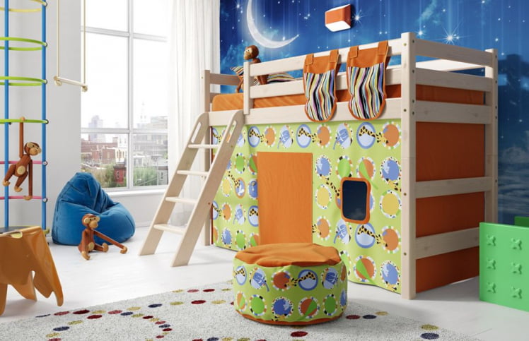 Кровать полувысокая Соня Вариант 6 с наклонной лестницей_1