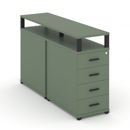 Тумба двухсторонняя опорная приставная с 4-мя ящиками и надставкой CONCEPT CN.DTGO-003 B/W Кобо Черный_0