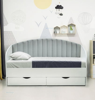 Кровать с продольной мягкой спинкой Софа №12 (800х1600) Дуб Крафт серый Велюр 336_0