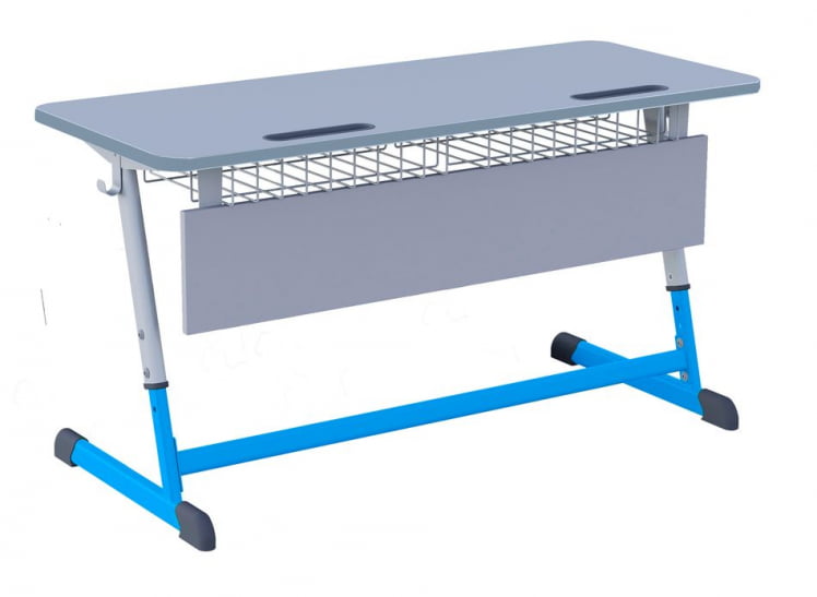 Парта двухместная регулируемая по высоте НОМАД с антивандальной  полиуретановой кромкой (рост 3-7) Голубой/Серый / NOMAD_0