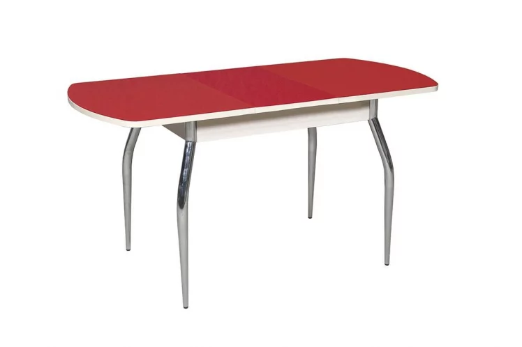 Стол раздвижной 1,45 Грация, СТЕКЛО, опоры изогнутые ХРОМ, Дуб беленый/Рубин_1