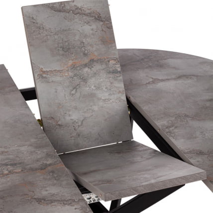 Стол MANZANA ЛДСП/HPL/металл, 100 х 100+30 х 75 см, Кварцит светлый/черный_1