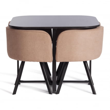 Комплект (стол, 4 стула) QUADRON (mod. PT14) Стол: МДФ/металл, стул: металл/шенилл, 100х100х73 см, 69х56х71 см, Beige (Бежевый) LY1701-4/черный_0