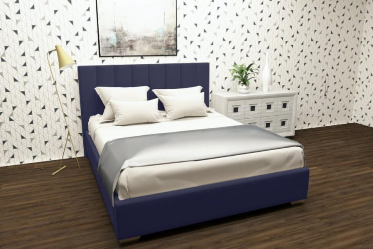Мягкая интерьерная кровать Терра с подъемным механизмом Цвет фасада: Синий; Материал фасада: Металл/Велюр; Спальное место: 1600х2000 мм_0
