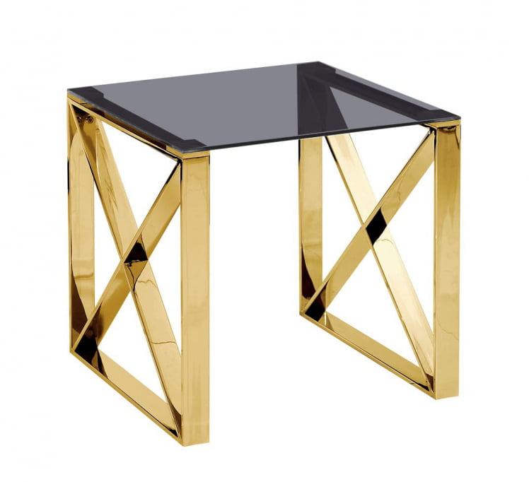 Журнальный стол КРОСС 55x55 Золото (стекло smoke)_0