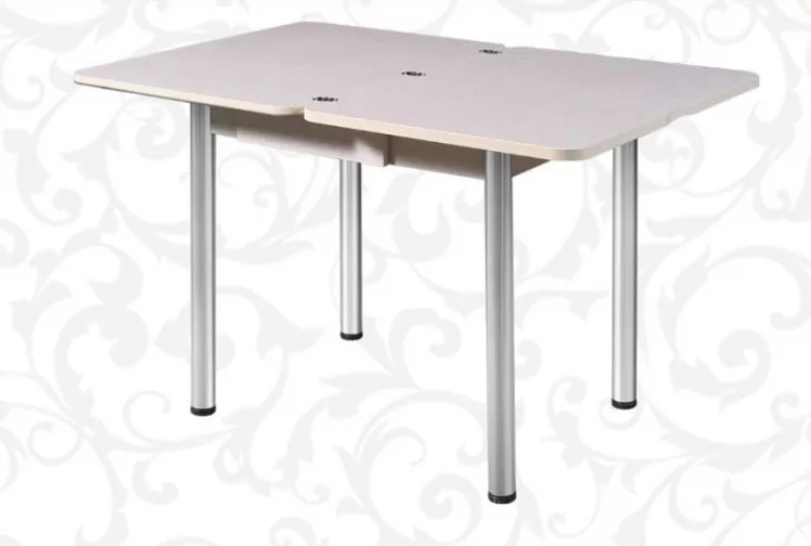 Стол поворотно-раскладной 1,2 Ника с ящиком СТЕКЛО, опоры D50 круглые ХРОМ, Беленый дуб/139222259_2