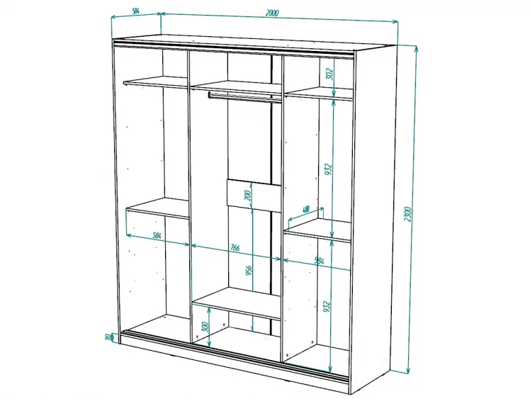 Шкаф-купе 2-х дверный Виктория 2000х584х2300, Белый 20ДЗДЗ-Б 310-1213_2