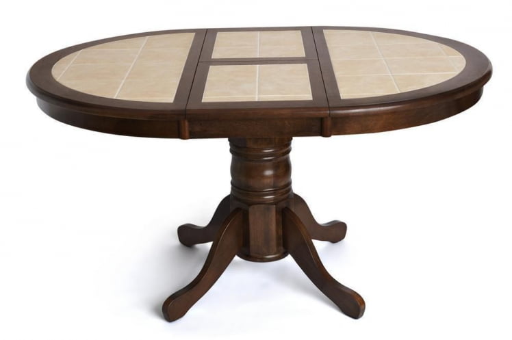 Стол круглый с плиткой раскладной CT 4257 дерево гевея/плитка, 107(145)х107х75см, Темный Дуб, плитка без рисунка_0