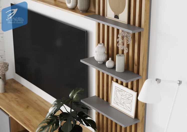 Стенка Бостон НМ-001 Дуб крафт золотой/Шифер серый_1