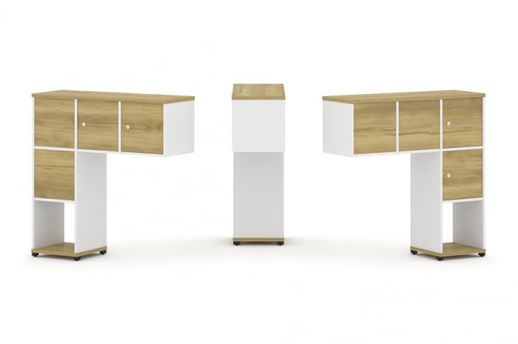 Надставка на стол низкая двухсторонняя + задняя стенка (4 шт.) + распашной фасад (4 шт.) CONCEPT CN.DNN-002 Дуб Винченцо Белый бриллиант Черный металл_0