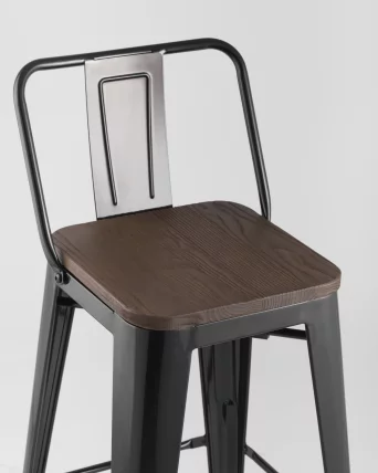 Стул полубарный Tolix Wood со спинкой Черный_6