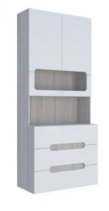 Стеллаж с ящиками Палермо Юниор 04 Ясень шимо светлый Белый глянец_0