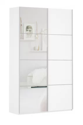 Шкаф-купе двухдверный Прайм 1400 ДСП/Зеркало Белый снег_0