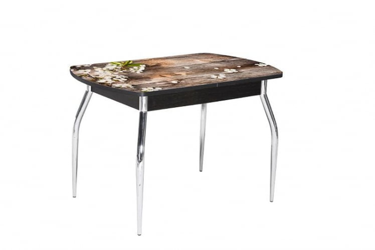 Стол нераздвижной 1,1 Грация, СТЕКЛО, опоры изогнутые ХРОМ, Венге/128947691_78732_0