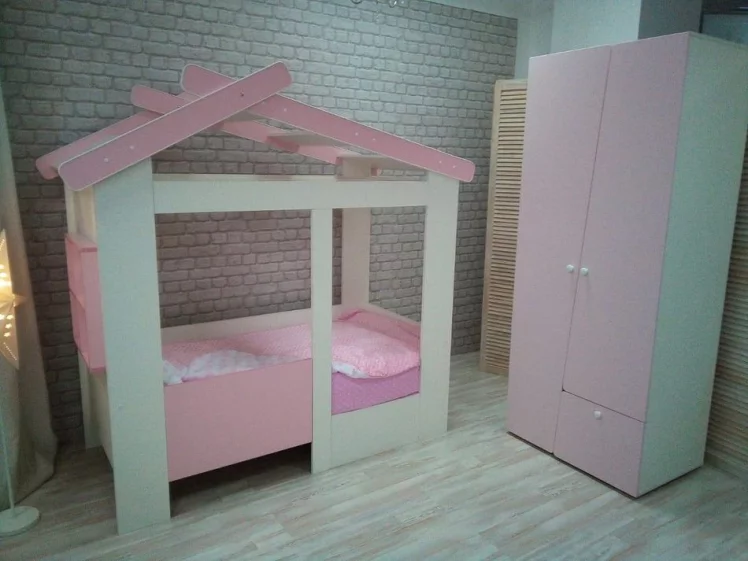 Кровать Теремок без ящика Белая-Розовая_2