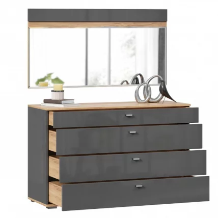 Комод 1200 с 4 ящиками и зеркалом Фиджи 011 Дуб Золотой Антрацит_3