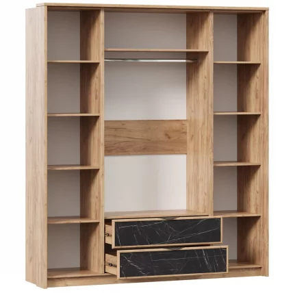 Шкаф четырехстворчатый Шелли ЛД 692.010.000 Дуб золотой Камень Пьетра чёрный_1