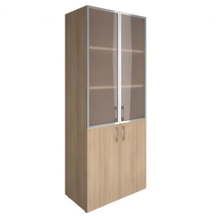 Шкаф книжный со стеклом в раме Lacobel без топа YALTA LT-ST 1.2R black Снежная Патина_0