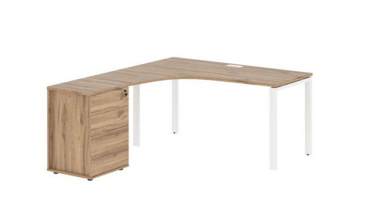 Стол эргономичный с тумбой левый EDIS EUCET 1518 L Дуб Денвер светлый Белый_0