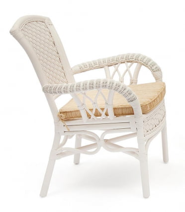 Комплект обеденный ANDREA ( стол со стеклом + 4 кресла + подушки) TCH White (белый), Ткань рубчик, цвет кремовый_1