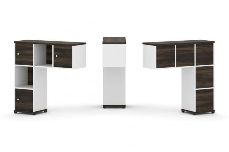 Надставка на стол низкая односторонняя + задняя стенка (5шт.) + распашной фасад (3 шт.) CONCEPT CN.ONN-002 Дуб Мали Белый бриллиант Черный металл_0