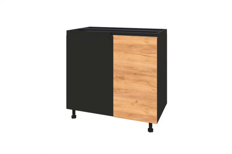 Тумба кухонная угловая 1000 (правая) Шервуд ЛД 281.090.000.007 Черная Дуб золотой_0