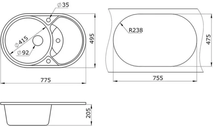 Кухонная мойка GRANULA 7801 Графит_2