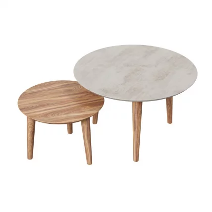 Комплект журнальных столов Тип 6 высокий и низкий Орех фактурный Бетон светлый_1