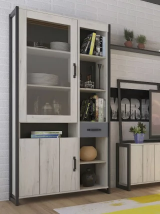 Гостиная Техно №1 Дуб Крафт белый/Серый шифер_2