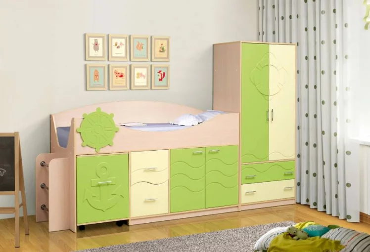 Набор модульной мебели для детской комнаты Юниор -12.1 МДФ матовый Дуб молочный/Синий/Ваниль_0