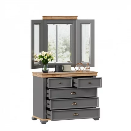 Комод с 5 ящиками с распашным зеркалом Амели Оникс серый_3