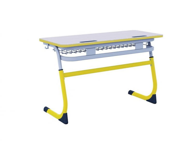 Парта двухместная регулируемая по высоте СМАРТЙ с углом наклона столешницы и антивандальной полиуретановой кромкой (рост 5-7) Желтый/Серый / SMARTY_0