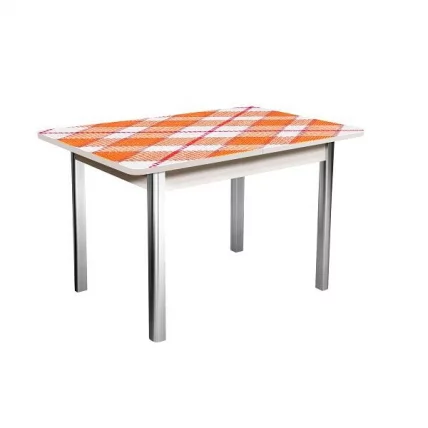 Стол раздвижной 1,55 Победа, СТЕКЛО, опоры полуовал ХРОМ, Беленый дуб/Клетка-1_0