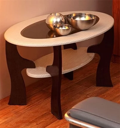 Стол журнальный Маджеста - 4 со стеклом Венге/Белый дым_0