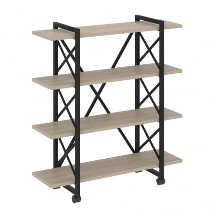 Стеллаж на колесных опорах - 4 полки LOFT  VR.L-MST.K-4.8V Металл черный Дуб Аттик_0