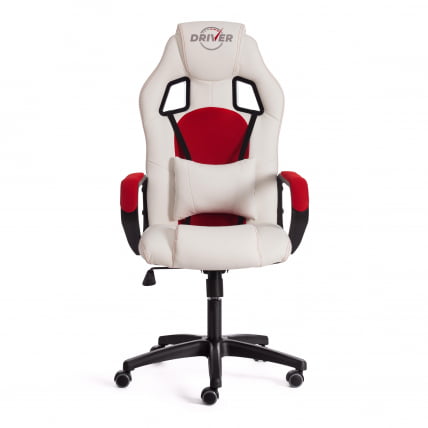 Кресло DRIVER (22) кож/зам/ткань, белый/красный, 36-01/TW-08_4