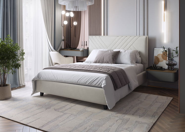 Кровать МИРА 2000*1800мм (без опор), велюр NEO 02 (бежевый), (б/основания, б/матраса)_3