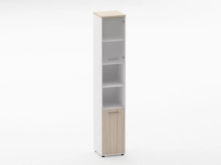 Шкаф 5 узкий верх стеклянная дверь, низ закрытый, две полки открытые Deka 10.23.19Пр Туя/Белый_0