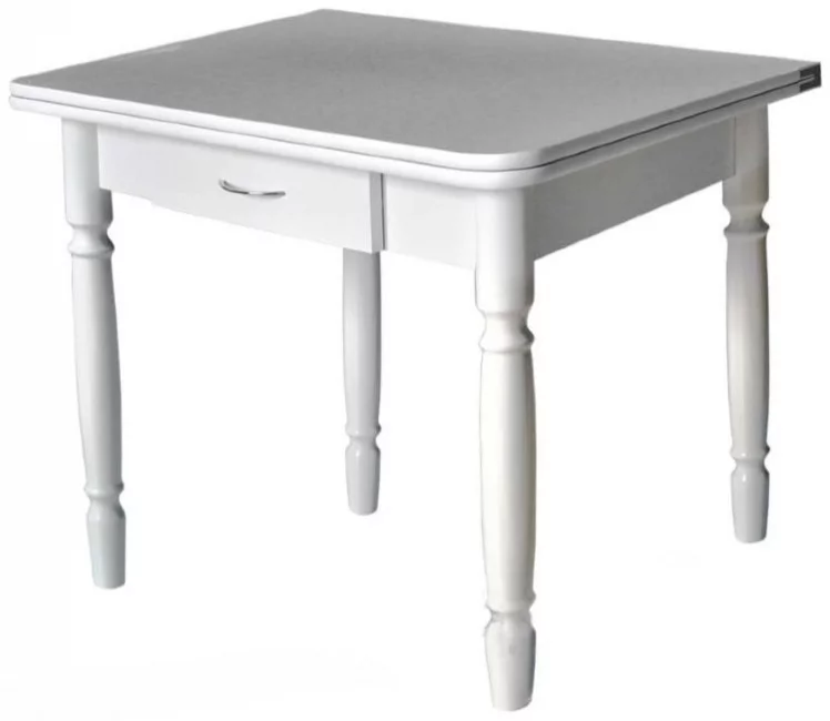 Стол обеденный Ломберный с ящиком 1 кат 4040 мат Ноги белые ЛДСП белый_0