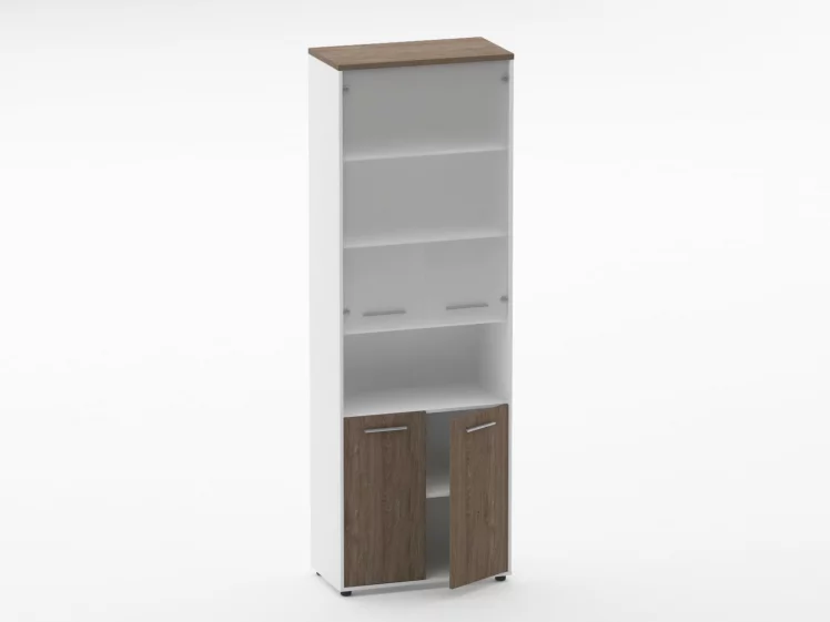 Шкаф 5 широкий верх стеклянная дверь, низ закрытый, с нишей Deka 10.23.181 Дуб Верцаска/Белый_1