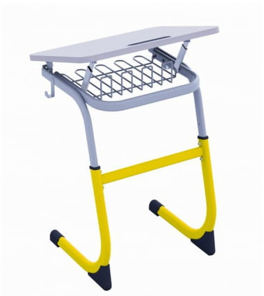 Парта одноместная регулируемая по высоте СМАРТЙ 600х500 с углом наклона столешницы (рост 5-7) Желтый/Серый / SMARTY_1