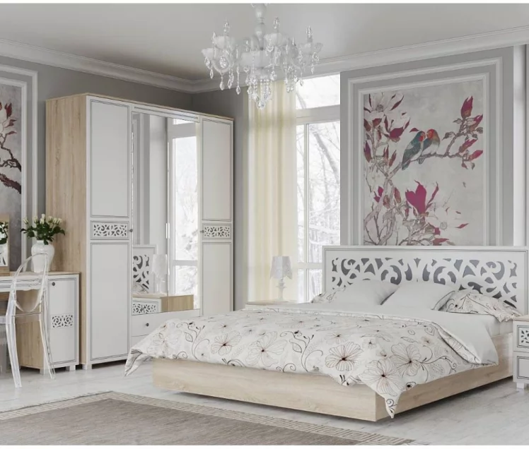 Шкаф четырехстворчатый Мадлен 06 Дуб сонома светлый Ясень белый Золото_3