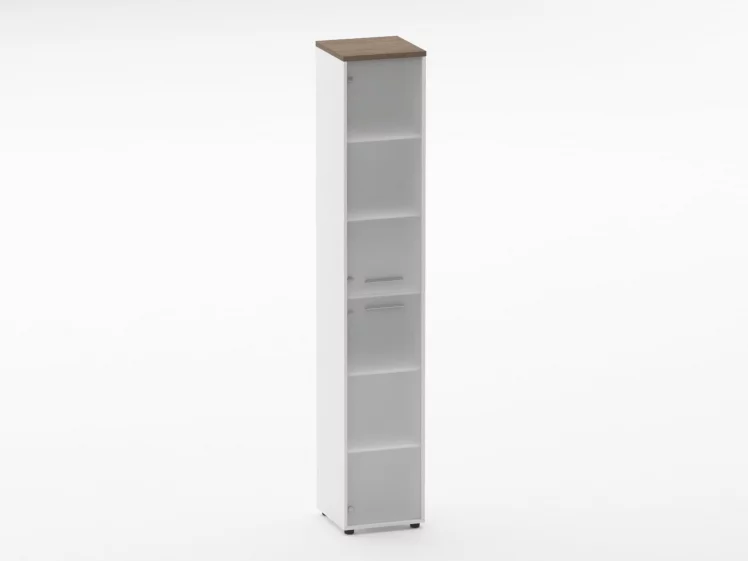 Шкаф 5 узкий закрытый, 2 стеклянные двери Deka 10.23.17Л Дуб Верцаска/Белый_0