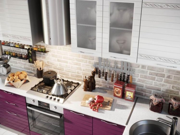 Кухонный гарнитур угловой Анастасия №10 Белый Ежевика_3