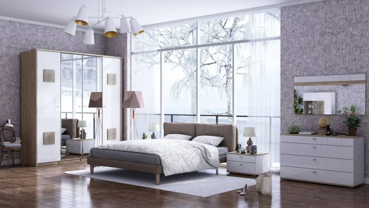 Шкаф трехстворчатый с зеркалом Фиджи 003 Дуб Золотой Белый_3