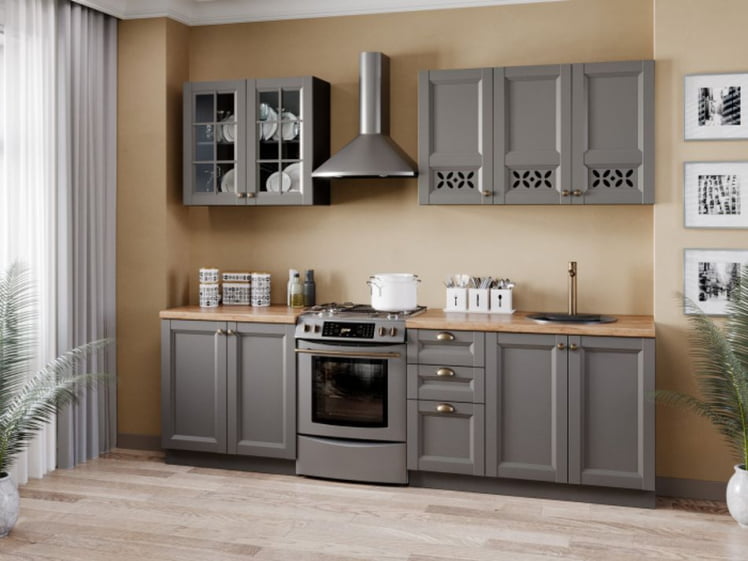 Шкаф кухонный 400 со стеклом Амели-3 ЛД 299.320.000.026 Черный Оникс серый_2